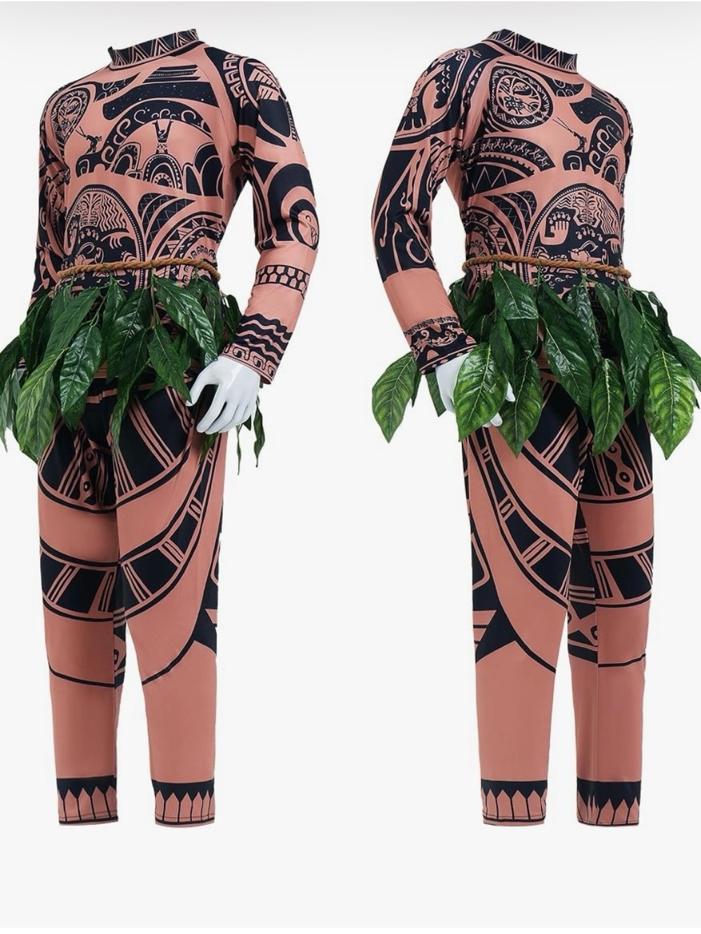 Tribal Print Two-Piece Set with Leaf Waist Accent - Black & Tan